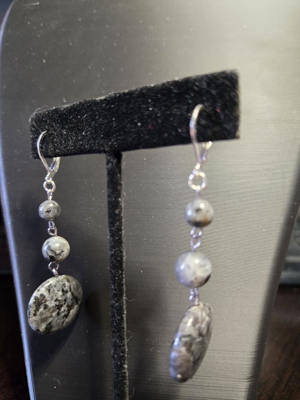 Artisan Larvikite Earrings - Picture 2 of 2